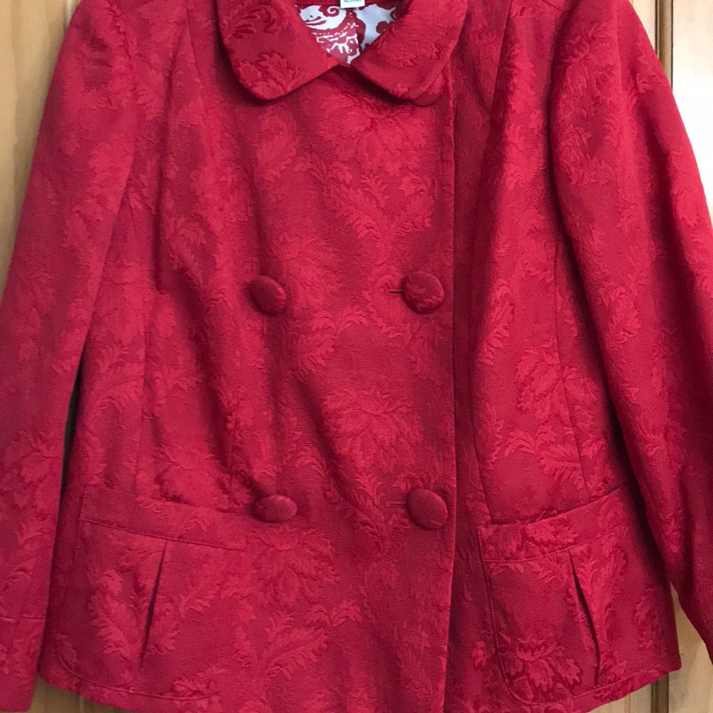 Beautiful Talbots red jacquard blazer 1X petite - Picture 2 of 11